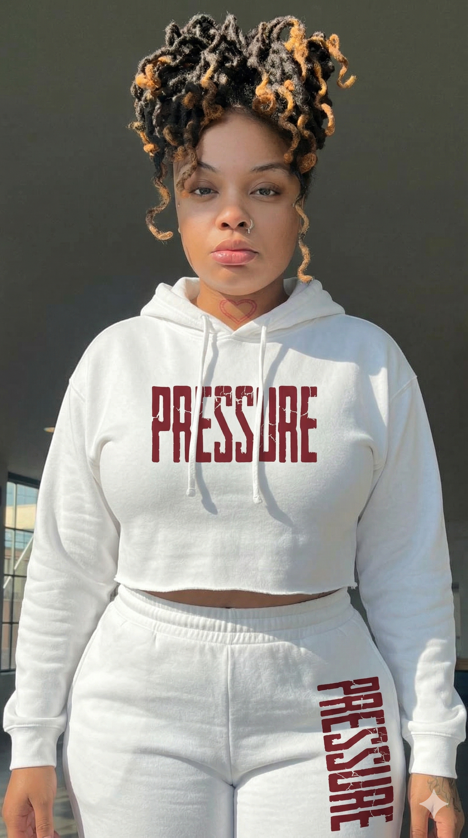 Cropped Hoodie — 'PRESSURE' Red Distressed Graphic Crop Sweatshirt